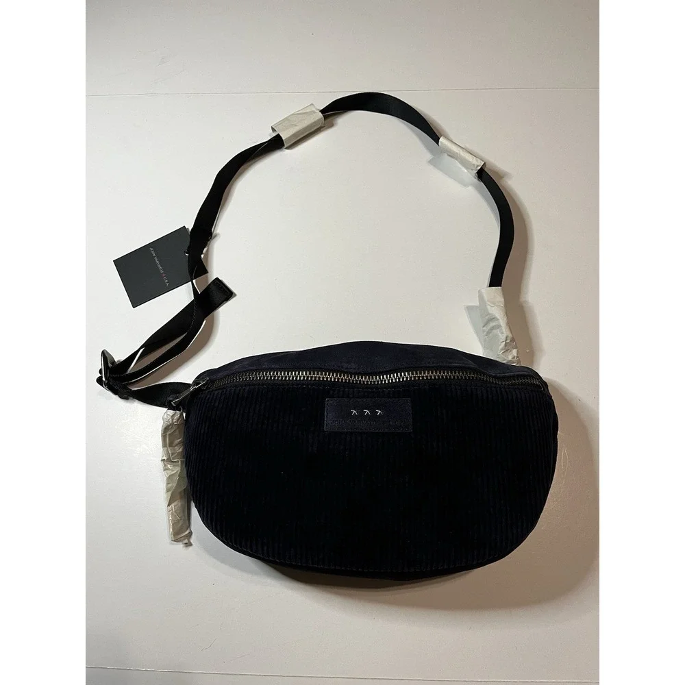 John Varvatos NWT Suede Corduroy Crossbody Bag Blue Three Star USA